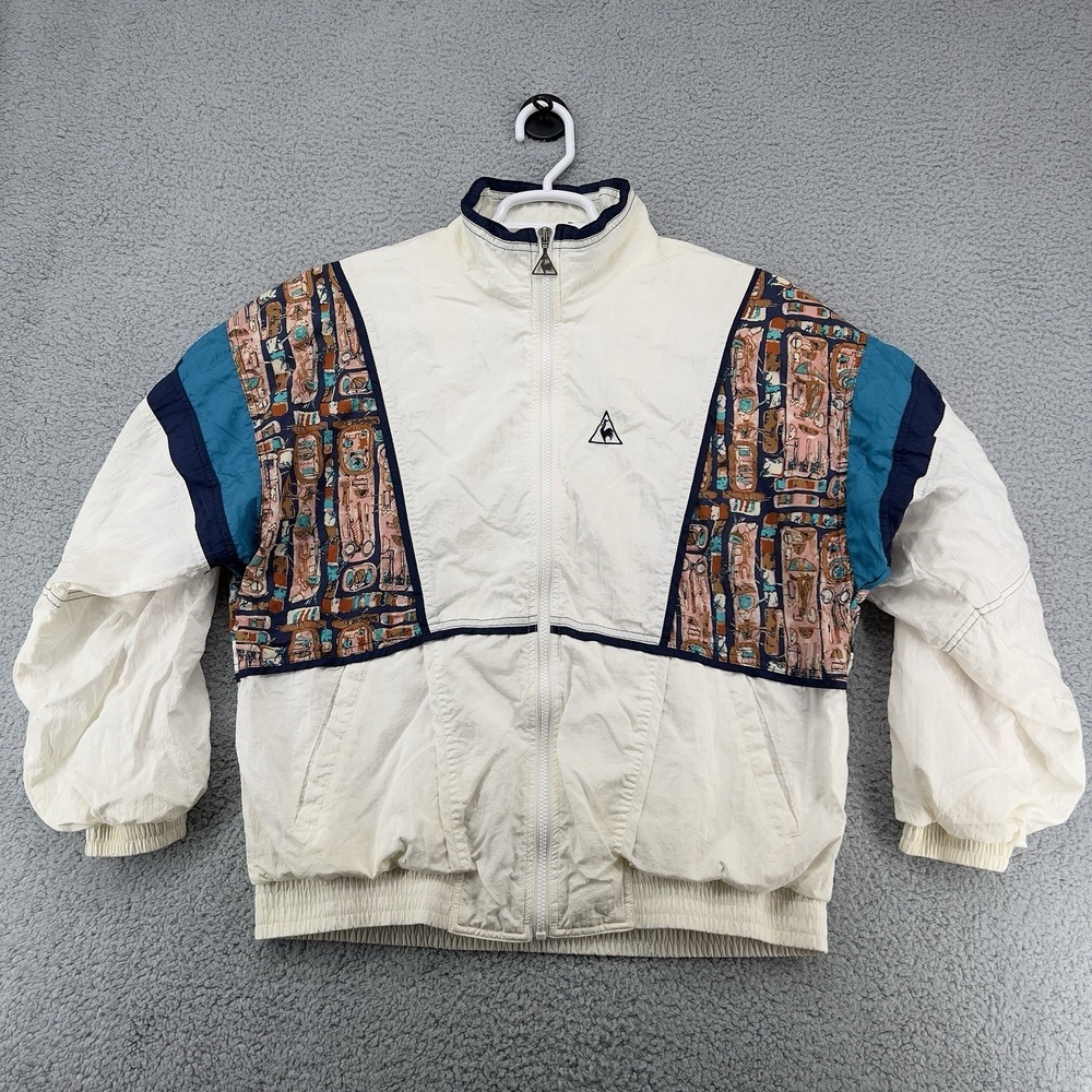 VTG Le Coq Sportif Mens White Track Windbreaker Jacket Size M Full Zip 90s Retr